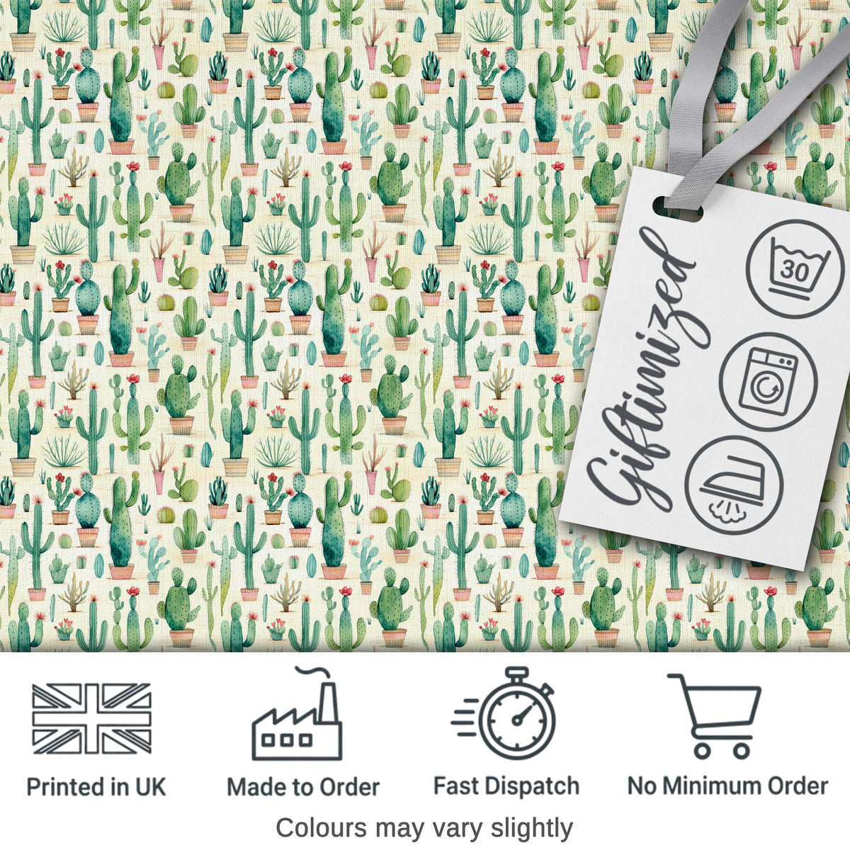 Cute Potted Cactus Succulent Collection Pastel Seamless Pattern Digital Print Fabric by the Metre UK Sewing Quilting Textile Design