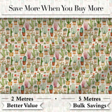 Hand Drawn Potted Succulents Cactus Garden Seamless Pattern Digital Print Fabric by the Metre UK Sewing Quilting Textile Design