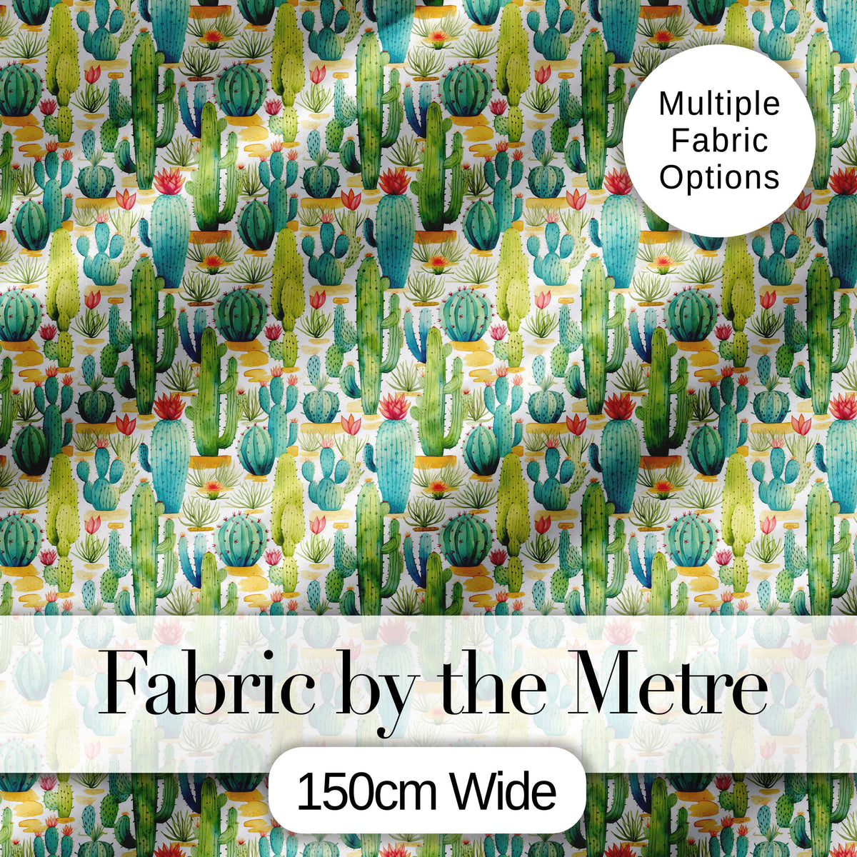 Colorful Desert Cactus Garden Watercolor Botanical Seamless Pattern Digital Print Fabric by the Metre UK Sewing Quilting Textile Design