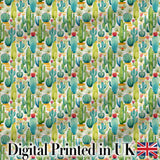Colorful Desert Cactus Garden Watercolor Botanical Seamless Pattern Digital Print Fabric by the Metre UK Sewing Quilting Textile Design