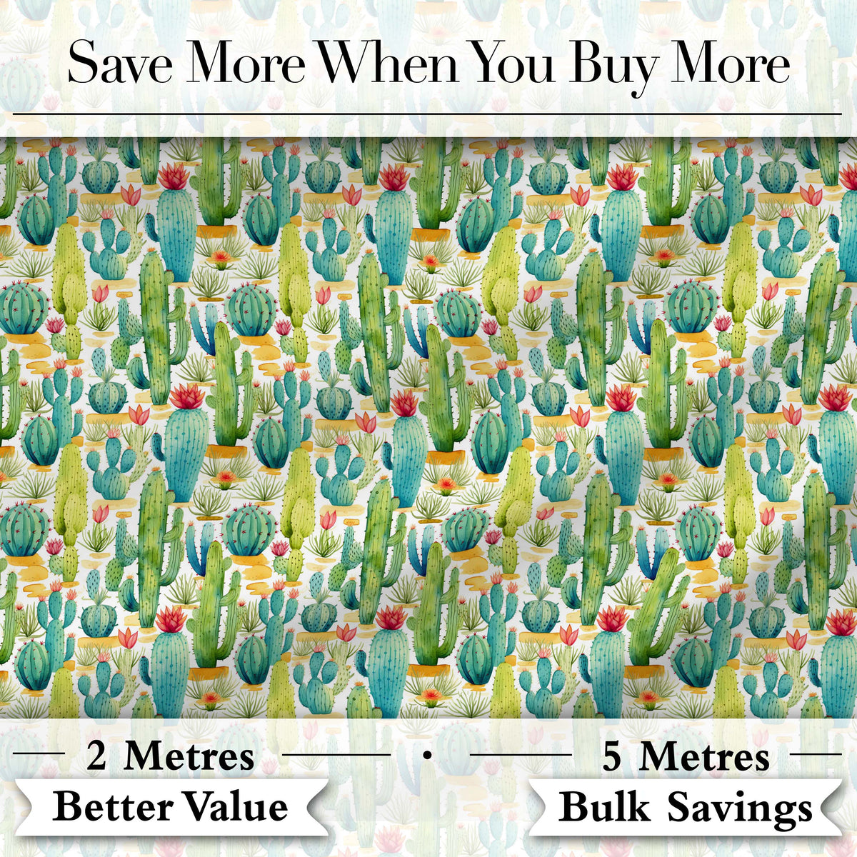 Colorful Desert Cactus Garden Watercolor Botanical Seamless Pattern Digital Print Fabric by the Metre UK Sewing Quilting Textile Design