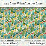 Colorful Desert Cactus Garden Watercolor Botanical Seamless Pattern Digital Print Fabric by the Metre UK Sewing Quilting Textile Design