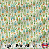 Soft Watercolor Potted Cactus Succulent Garden Seamless Pattern Digital Print Fabric by the Metre UK Sewing Quilting Textile Design