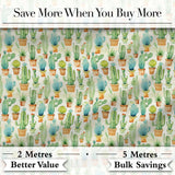 Soft Watercolor Potted Cactus Succulent Garden Seamless Pattern Digital Print Fabric by the Metre UK Sewing Quilting Textile Design