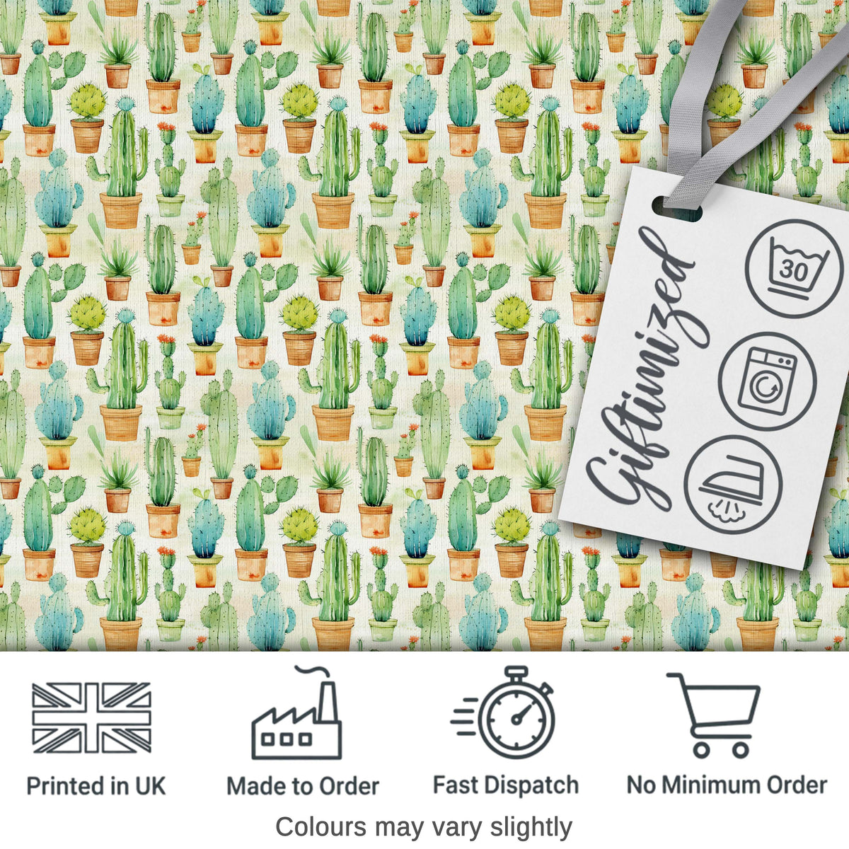 Soft Watercolor Potted Cactus Succulent Garden Seamless Pattern Digital Print Fabric by the Metre UK Sewing Quilting Textile Design
