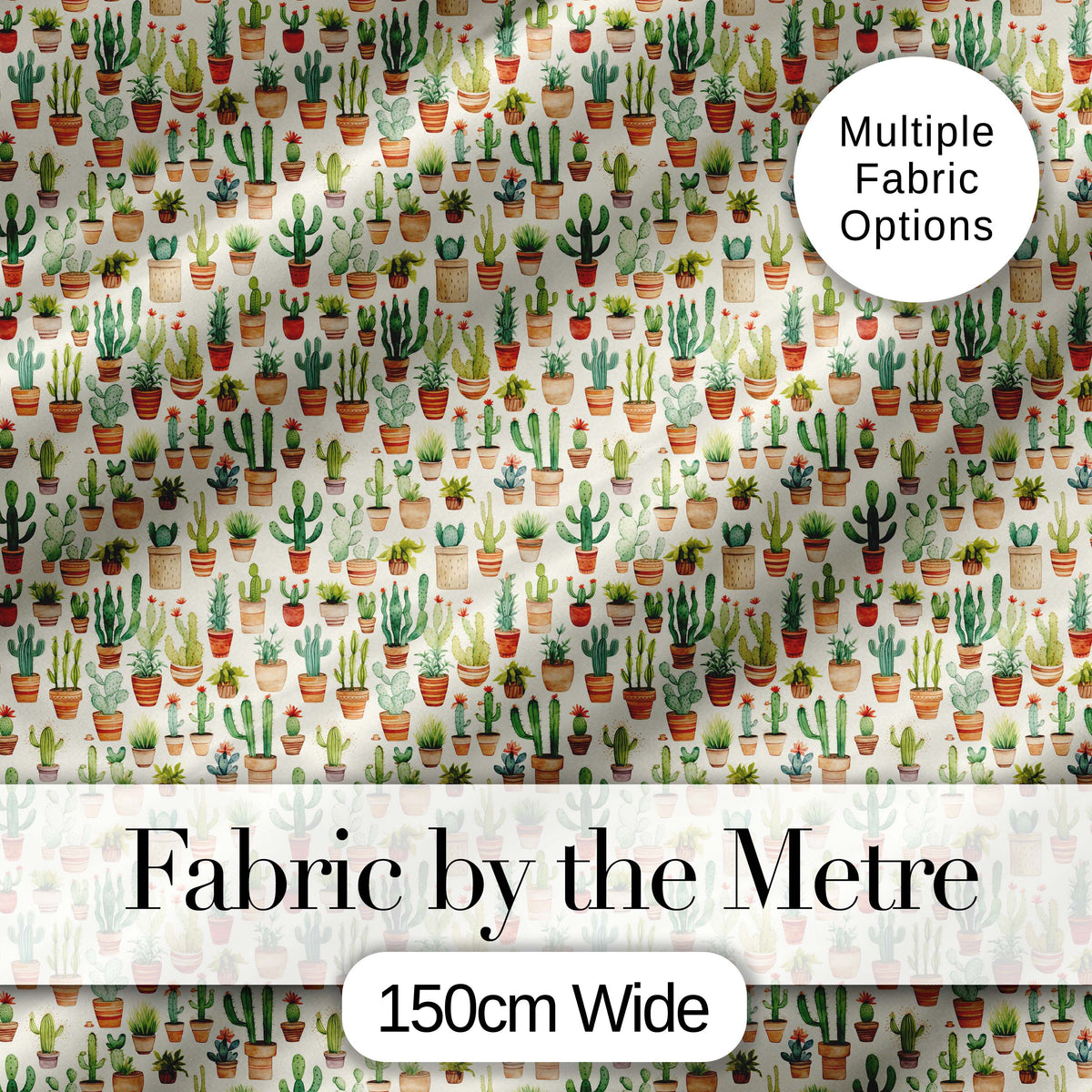 Rustic Desert Potted Cactus Succulent Collection Seamless Pattern Digital Print Fabric by the Metre UK Sewing Quilting Textile Design