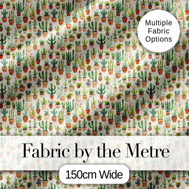 Rustic Desert Potted Cactus Succulent Collection Seamless Pattern Digital Print Fabric by the Metre UK Sewing Quilting Textile Design