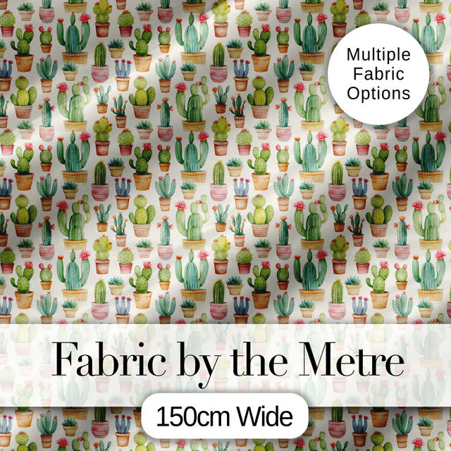 Charming Pastel Potted Cactus Succulent Garden Seamless Pattern Digital Print Fabric by the Metre UK Sewing Quilting Textile Design