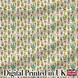Charming Pastel Potted Cactus Succulent Garden Seamless Pattern Digital Print Fabric by the Metre UK Sewing Quilting Textile Design