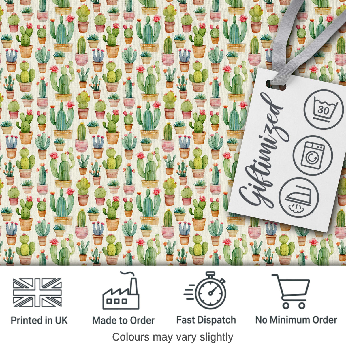Charming Pastel Potted Cactus Succulent Garden Seamless Pattern Digital Print Fabric by the Metre UK Sewing Quilting Textile Design