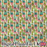 Delicate Watercolor Cactus Succulent Garden Pastel Seamless Pattern Digital Print Fabric by the Metre UK Sewing Quilting Textile Design