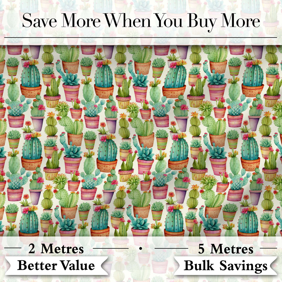 Delicate Watercolor Cactus Succulent Garden Pastel Seamless Pattern Digital Print Fabric by the Metre UK Sewing Quilting Textile Design