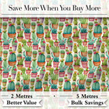 Delicate Watercolor Cactus Succulent Garden Pastel Seamless Pattern Digital Print Fabric by the Metre UK Sewing Quilting Textile Design