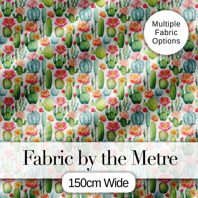 Bright Colorful Potted Cactus Succulent Collection Seamless Pattern Digital Print Fabric by the Metre UK Sewing Quilting Textile Design
