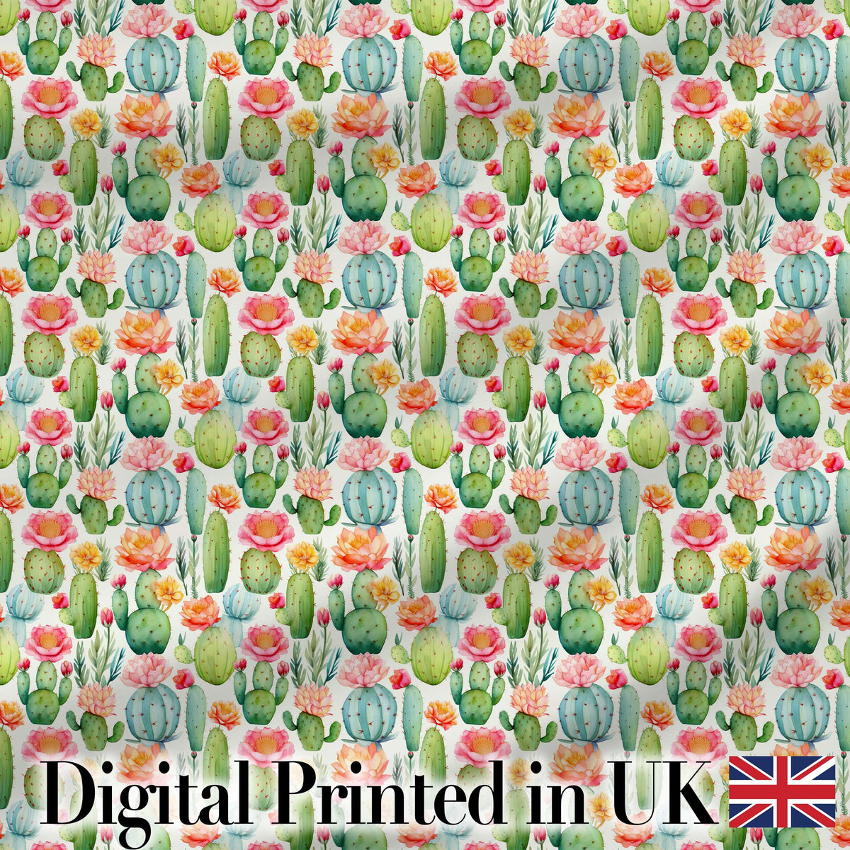 Bright Colorful Potted Cactus Succulent Collection Seamless Pattern Digital Print Fabric by the Metre UK Sewing Quilting Textile Design