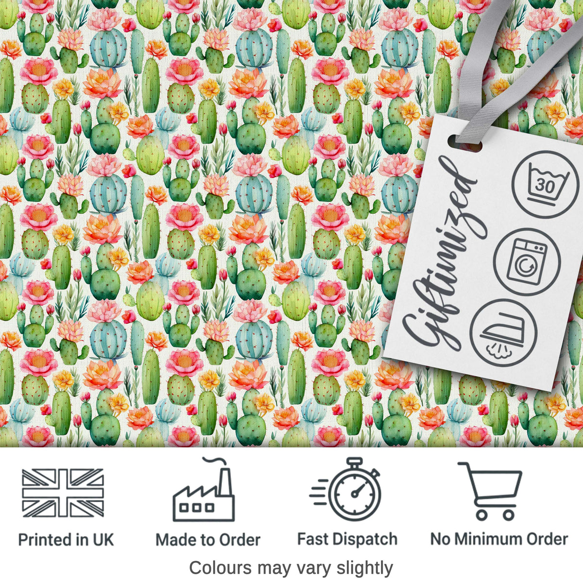 Bright Colorful Potted Cactus Succulent Collection Seamless Pattern Digital Print Fabric by the Metre UK Sewing Quilting Textile Design