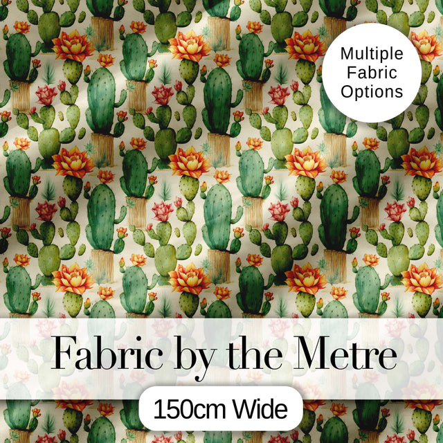 Elegant Blooming Cactus Floral Botanical Seamless Pattern Digital Print Fabric by the Metre UK Sewing Quilting Textile Design