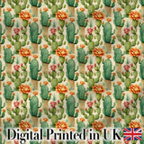 Elegant Blooming Cactus Floral Botanical Seamless Pattern Digital Print Fabric by the Metre UK Sewing Quilting Textile Design