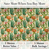 Elegant Blooming Cactus Floral Botanical Seamless Pattern Digital Print Fabric by the Metre UK Sewing Quilting Textile Design