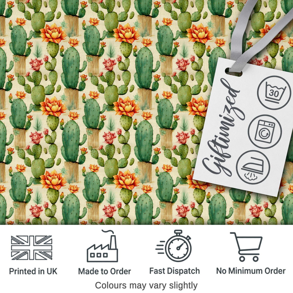 Elegant Blooming Cactus Floral Botanical Seamless Pattern Digital Print Fabric by the Metre UK Sewing Quilting Textile Design