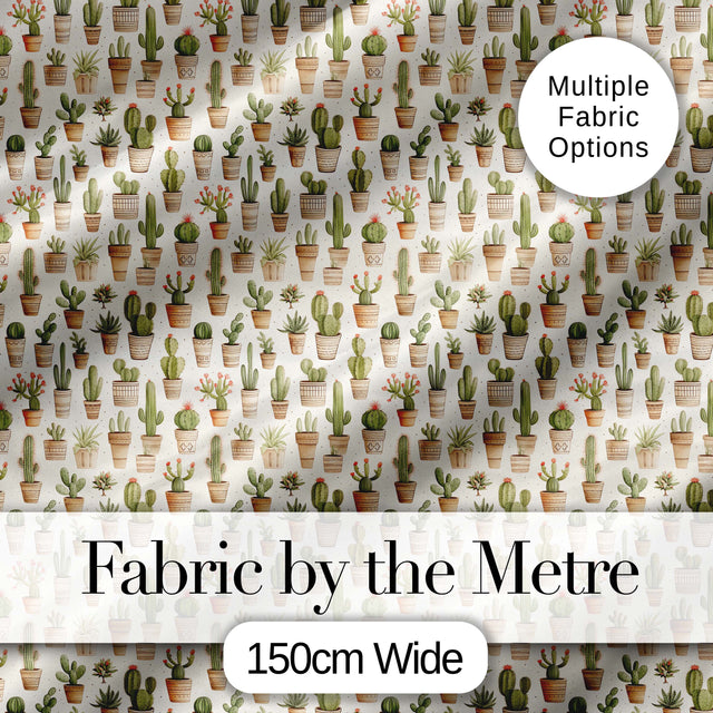 Neutral Tone Potted Cactus Succulent Botanical Seamless Pattern Digital Print Fabric by the Metre UK Sewing Quilting Textile Design