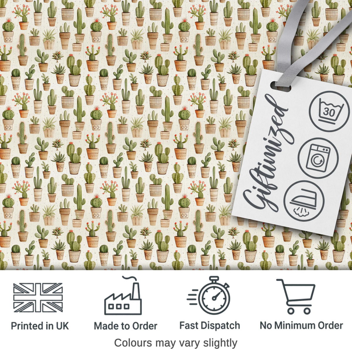 Neutral Tone Potted Cactus Succulent Botanical Seamless Pattern Digital Print Fabric by the Metre UK Sewing Quilting Textile Design
