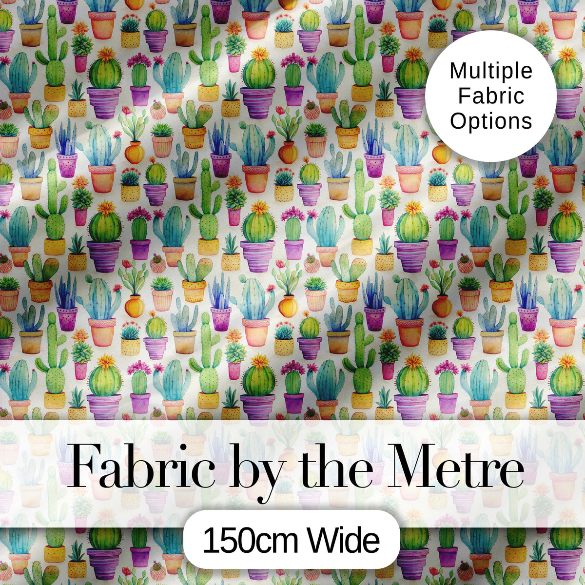 Colorful Pastel Cactus Succulent Garden Bright Seamless Pattern Digital Print Fabric by the Metre UK Sewing Quilting Textile Design