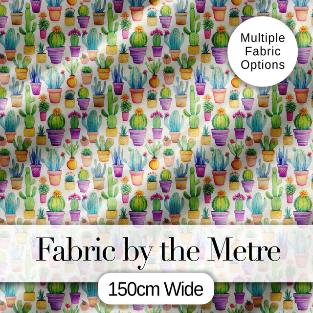 Colorful Pastel Cactus Succulent Garden Bright Seamless Pattern Digital Print Fabric by the Metre UK Sewing Quilting Textile Design