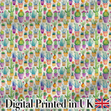 Colorful Pastel Cactus Succulent Garden Bright Seamless Pattern Digital Print Fabric by the Metre UK Sewing Quilting Textile Design