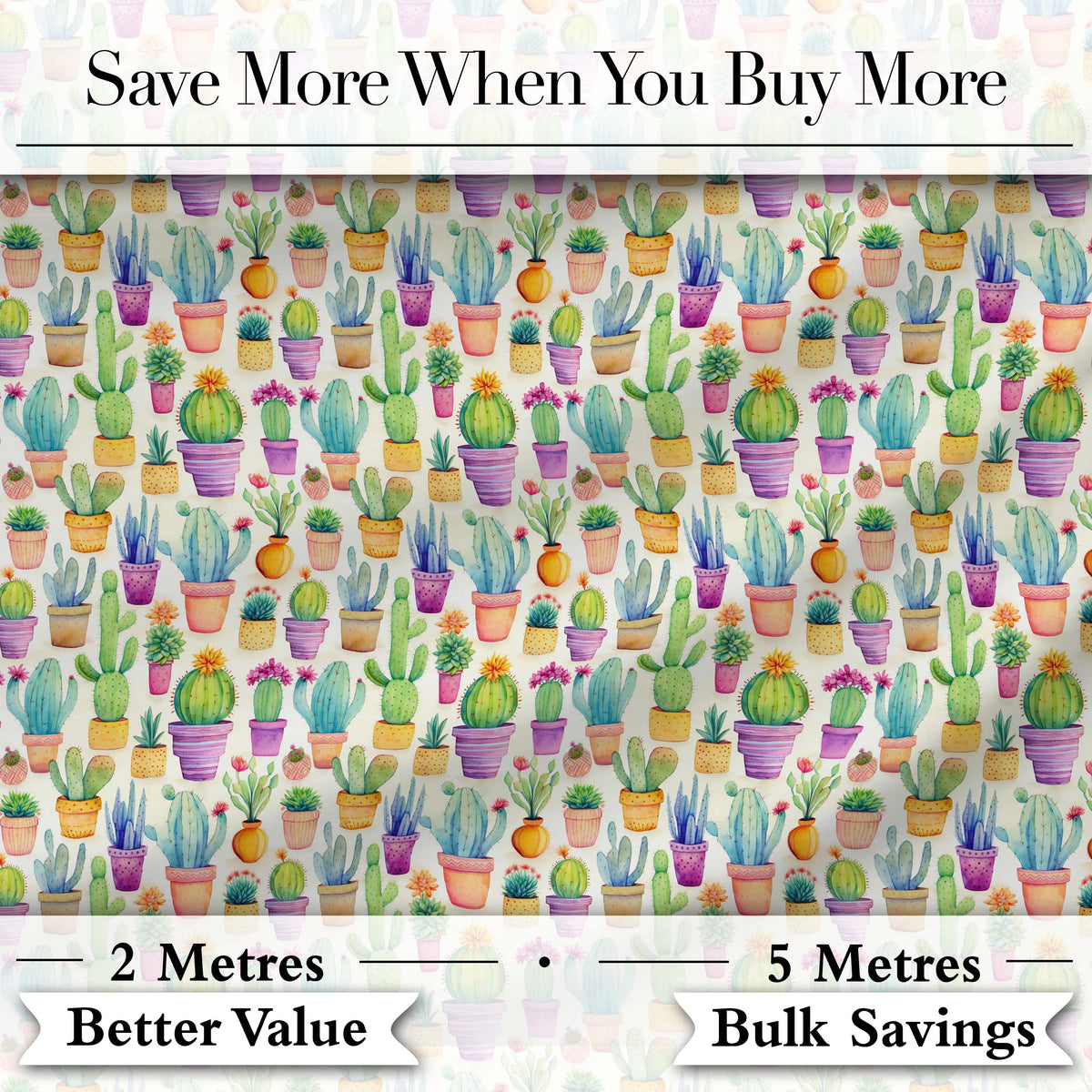 Colorful Pastel Cactus Succulent Garden Bright Seamless Pattern Digital Print Fabric by the Metre UK Sewing Quilting Textile Design