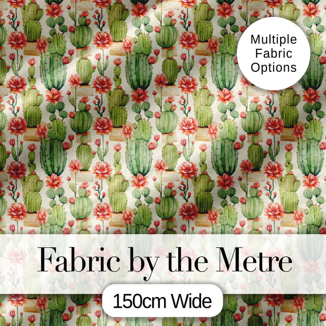 Blooming Desert Cactus with Orange Flowers Seamless Pattern Digital Print Fabric by the Metre UK Sewing Quilting Textile Design