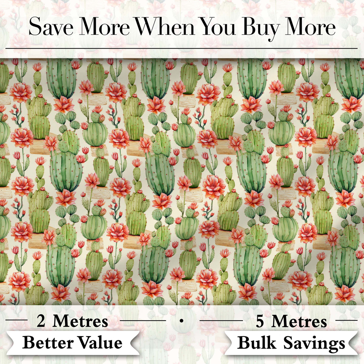 Blooming Desert Cactus with Orange Flowers Seamless Pattern Digital Print Fabric by the Metre UK Sewing Quilting Textile Design