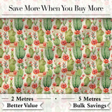 Blooming Desert Cactus with Orange Flowers Seamless Pattern Digital Print Fabric by the Metre UK Sewing Quilting Textile Design