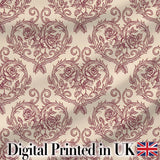 Vintage Rose Heart Scroll Ornamental Seamless Pattern Digital Print Fabric by the Metre UK Sewing Quilting Textile Design