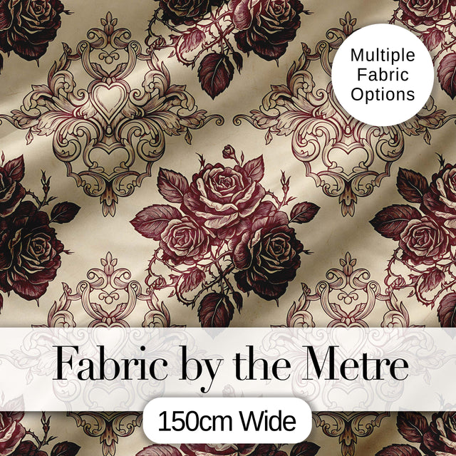 Classic Baroque Rose Damask Ornate Seamless Pattern Digital Print Fabric by the Metre UK Sewing Quilting Textile Design