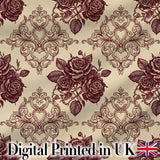 Classic Baroque Rose Damask Ornate Seamless Pattern Digital Print Fabric by the Metre UK Sewing Quilting Textile Design