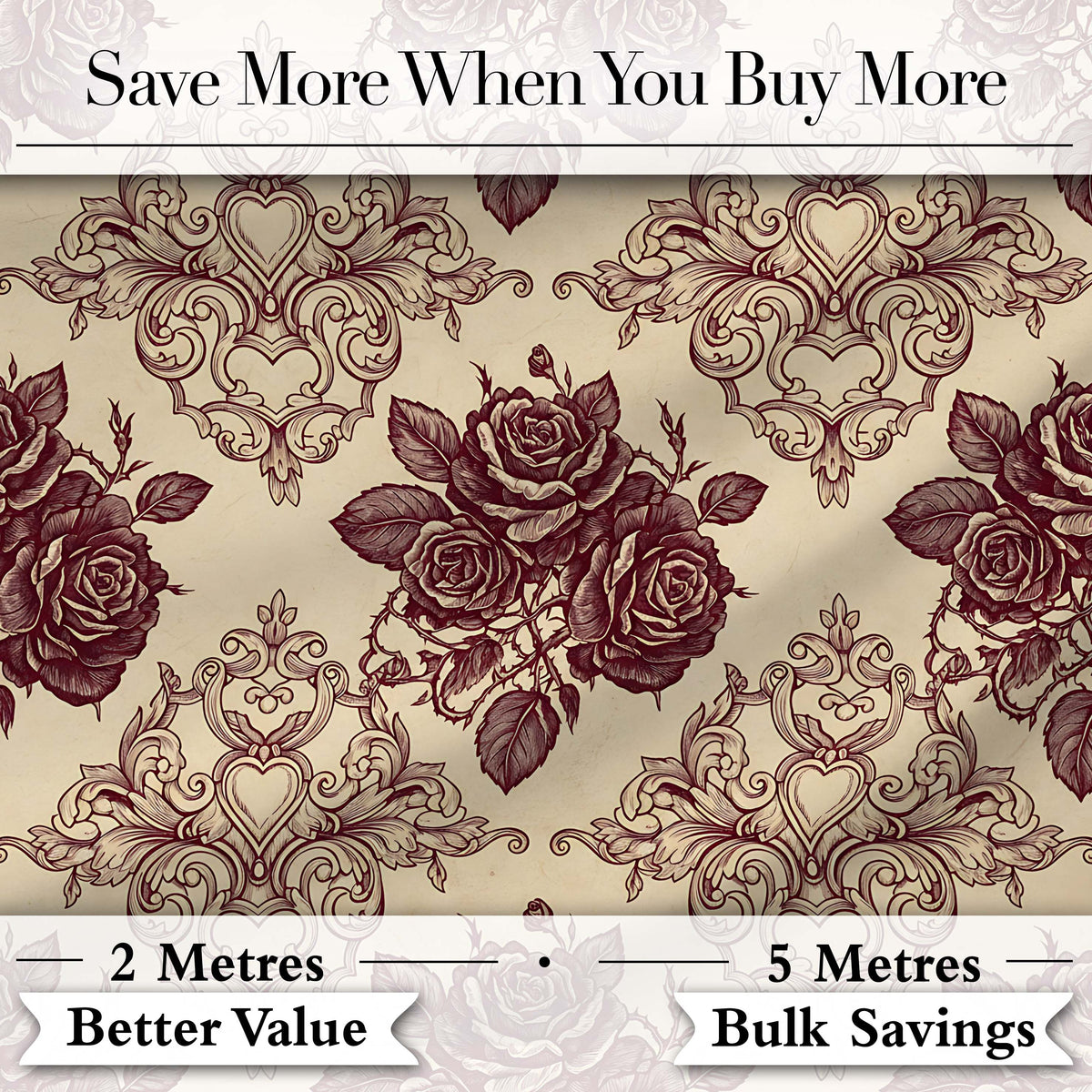 Classic Baroque Rose Damask Ornate Seamless Pattern Digital Print Fabric by the Metre UK Sewing Quilting Textile Design