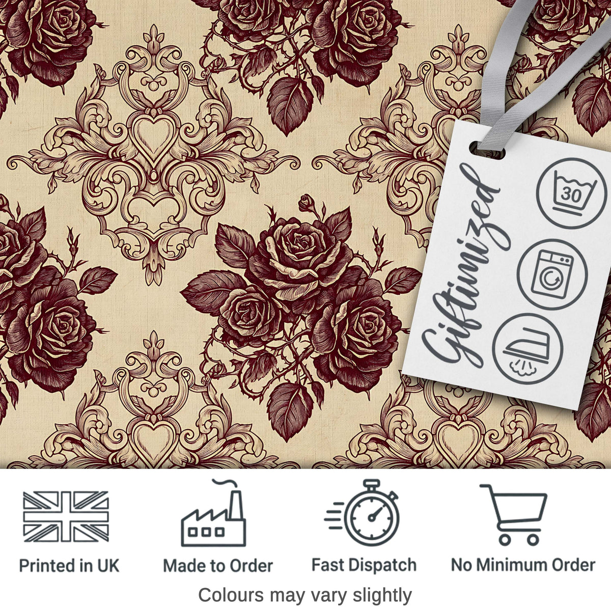 Classic Baroque Rose Damask Ornate Seamless Pattern Digital Print Fabric by the Metre UK Sewing Quilting Textile Design