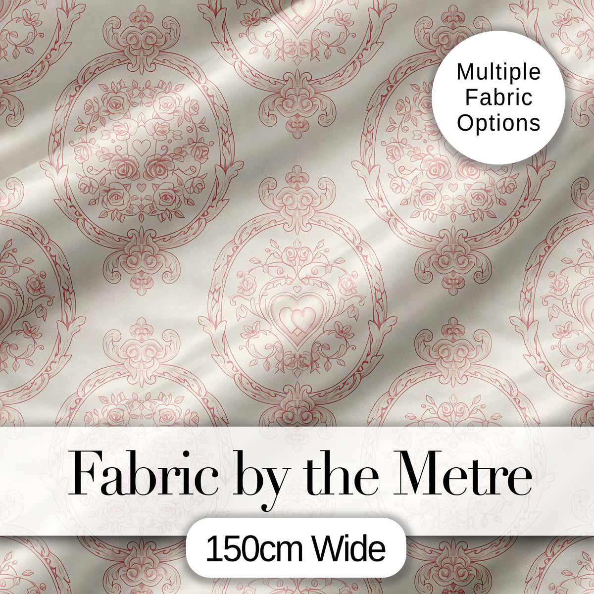 Elegant Vintage Heart Frame Floral Medallion Seamless Pattern Digital Print Fabric by the Metre UK Sewing Quilting Textile Design
