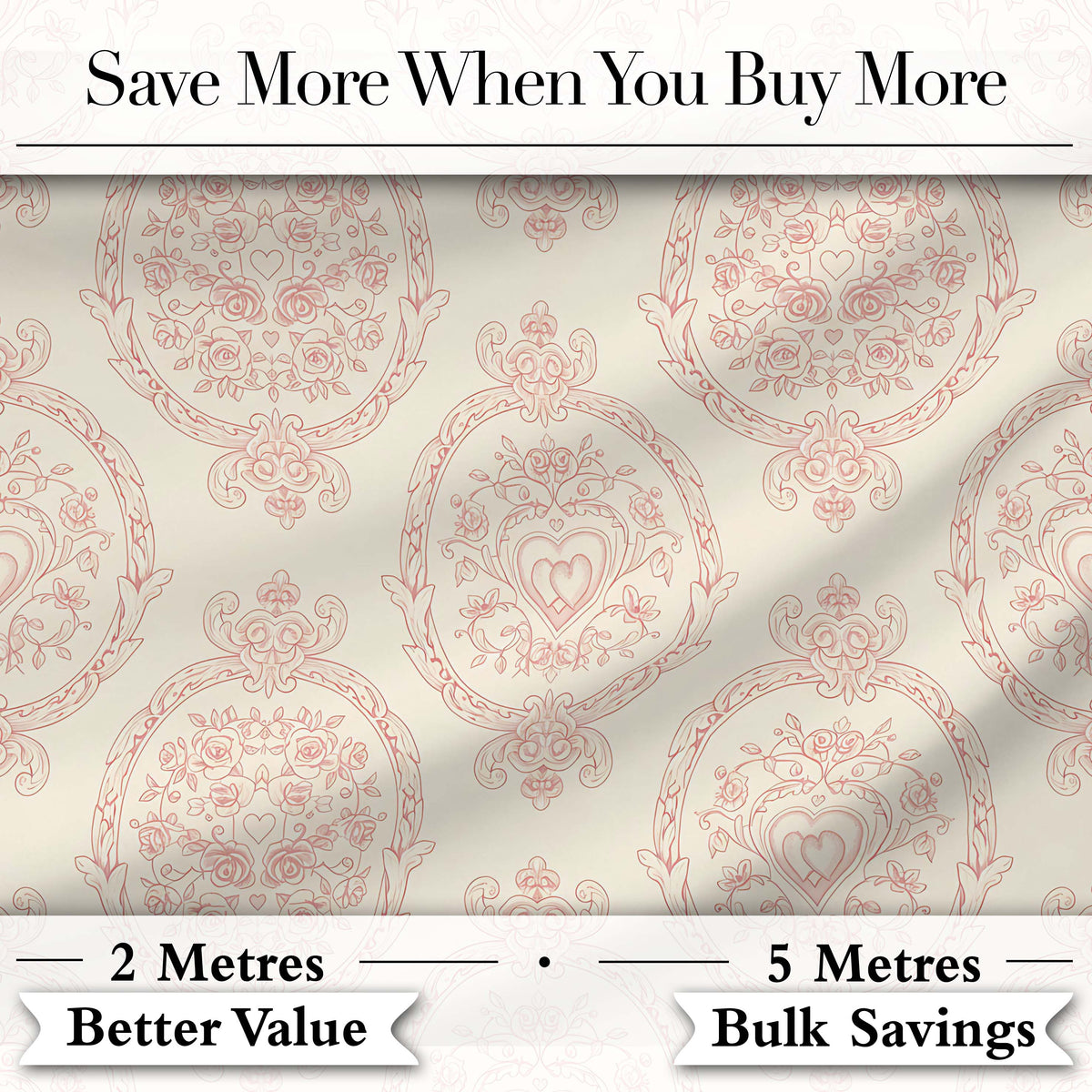 Elegant Vintage Heart Frame Floral Medallion Seamless Pattern Digital Print Fabric by the Metre UK Sewing Quilting Textile Design
