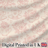 Delicate Rose Teacup Floral Romantic Seamless Pattern Digital Print Fabric by the Metre UK Sewing Quilting Textile Design