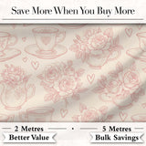 Delicate Rose Teacup Floral Romantic Seamless Pattern Digital Print Fabric by the Metre UK Sewing Quilting Textile Design