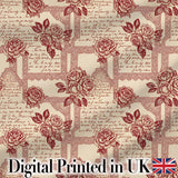 Vintage Rose Script Frame Elegant Seamless Pattern Digital Print Fabric by the Metre UK Sewing Quilting Textile Design