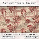 Vintage Rose Script Frame Elegant Seamless Pattern Digital Print Fabric by the Metre UK Sewing Quilting Textile Design
