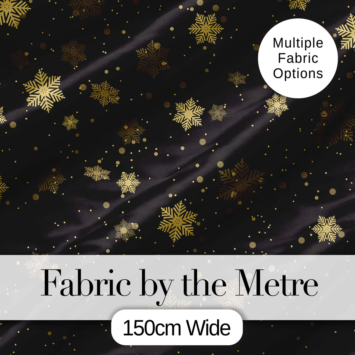 Black Gold Snowflake Elegant Seamless Pattern Digital Print Fabric by the Metre UK Sewing Quilting Textile Design Luxury Festive
