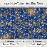 Blue Galaxy Gold Star Glitter Seamless Pattern Digital Print Fabric by the Metre UK Sewing Quilting Textile Design Sparkle