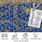 Blue Galaxy Gold Star Glitter Seamless Pattern Digital Print Fabric by the Metre UK Sewing Quilting Textile Design Sparkle