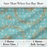 Light Blue Snowflake Gold Star Glitter Seamless Pattern Digital Print Fabric by the Metre UK Sewing Quilting Textile Design Winter