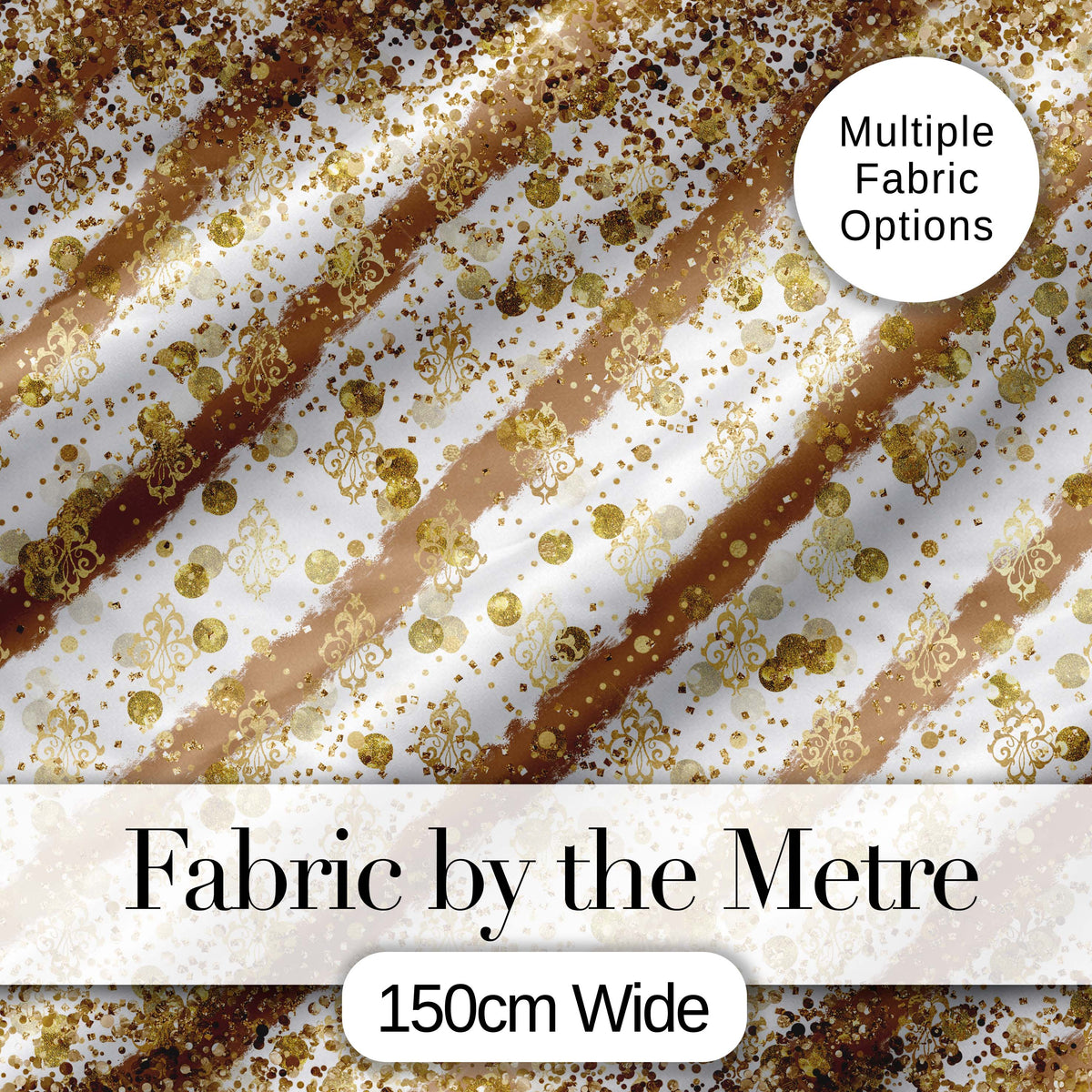 Gold Glitter Damask Stripe Elegant Seamless Pattern Digital Print Fabric by the Metre UK Sewing Quilting Textile Design Luxury