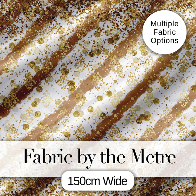 Gold Glitter Damask Stripe Elegant Seamless Pattern Digital Print Fabric by the Metre UK Sewing Quilting Textile Design Luxury